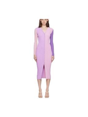 Women's Staud Shoko Colorblock Ribbed Knit Midi Dress XS Purple and Pink